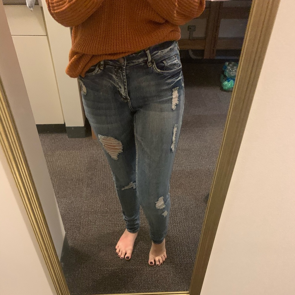 Distressed Mid-Rise Jeans